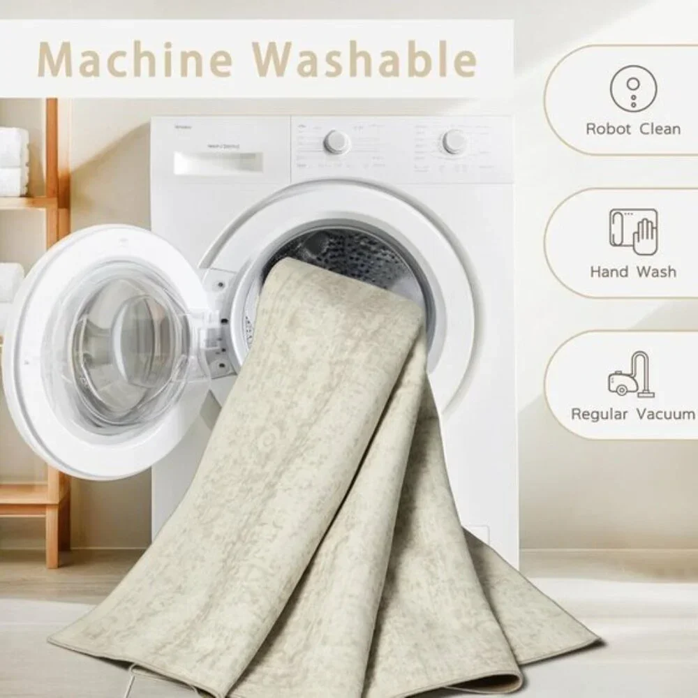New 8x10 Washable Area Rug Vintage Soft Non-Slip Carpet for Living Room Home